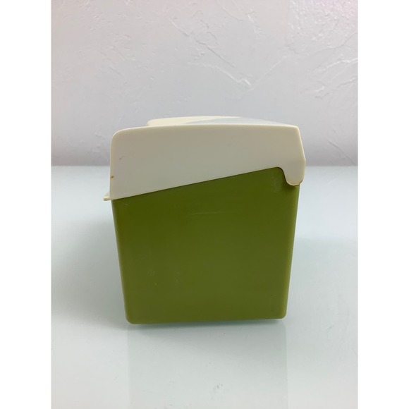 RARE VTG 1970s Retro Daisy Flowers green plastic Flip top Recipe Card box - Picture 6 of 12